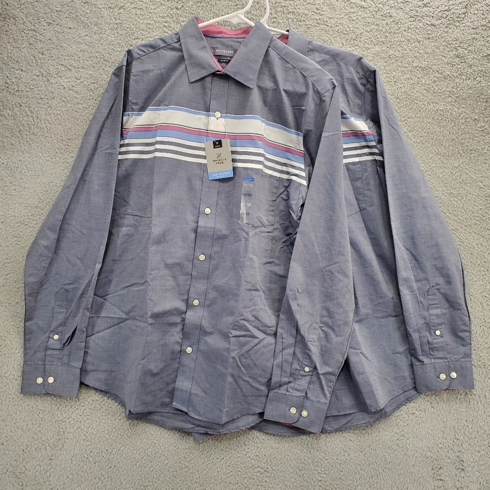 Van Heusen Button Up Shirt Mens Medium Slim Fit NWT Lot Of 2 Wrinkle Free